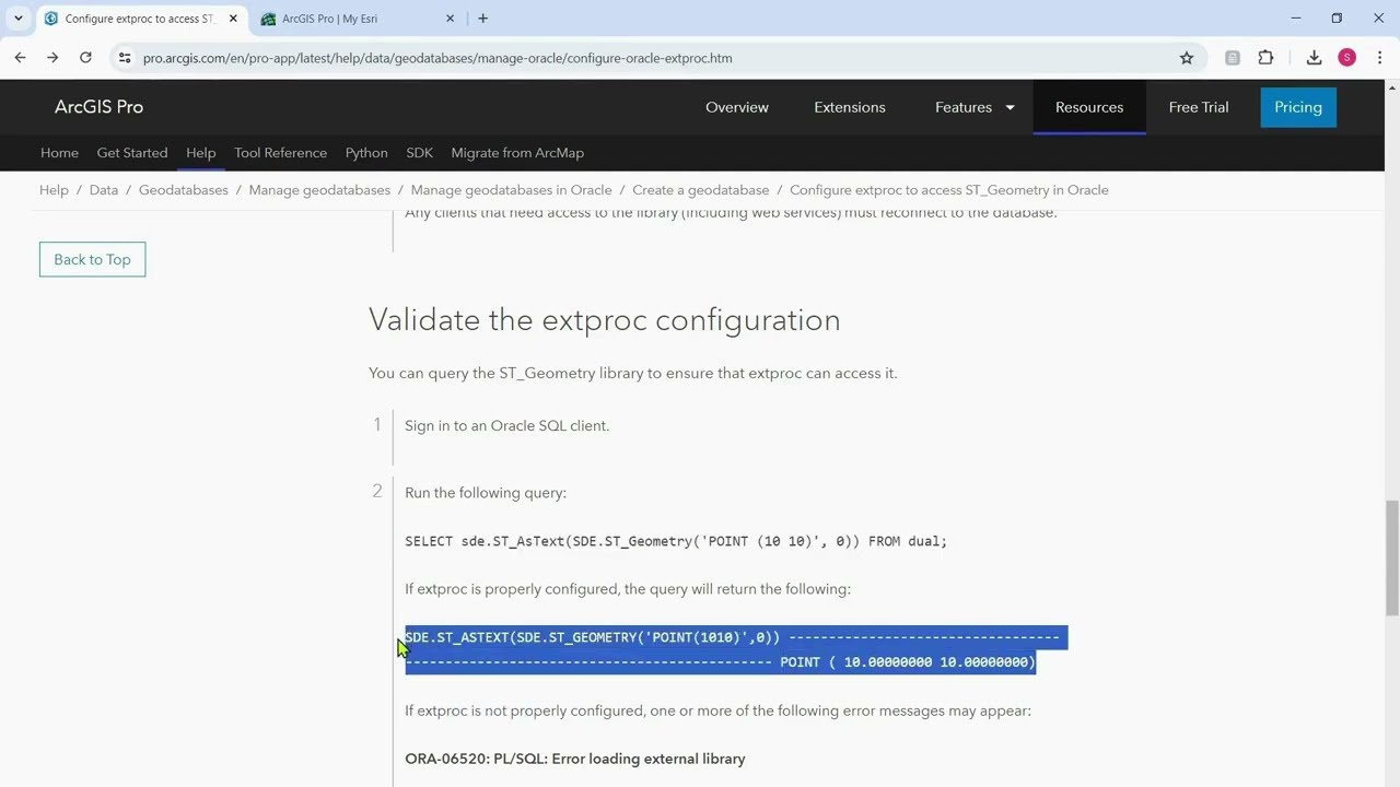 How to configure extproc to access ST_Geometry in Oracle (Windows)