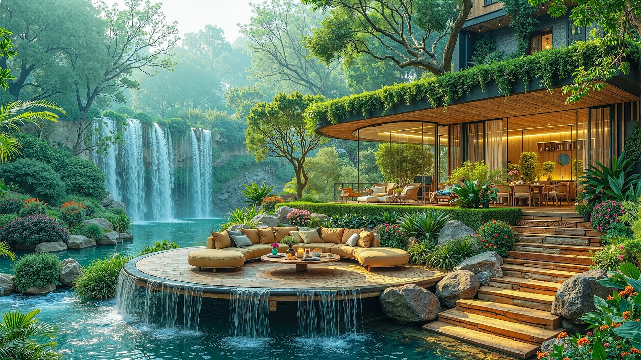 Refreshing Outdoor Coffee Jazz at a Forest Villa 🌿 Smooth Jazz & Nature Ambience for Relax