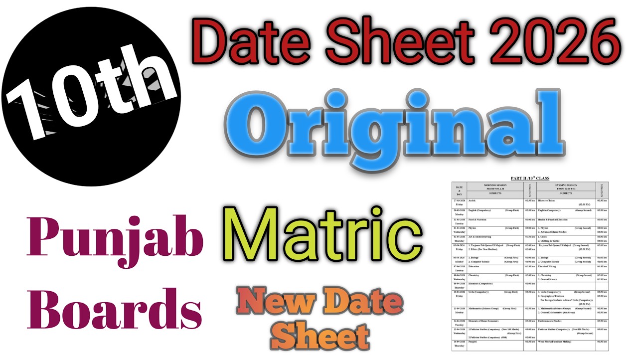 Matric Date Sheet 2026 | 10th Class Date Sheet 2026 | Class 10 Date Sheet 2026 | 10th Board Exams