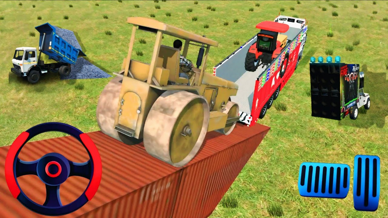 Loading 🔥🔥 a Tractor and Road Roller Onto a Truck 😱💯 Heavy Vehicle Simulator 🤩 #gaming  #tractor 