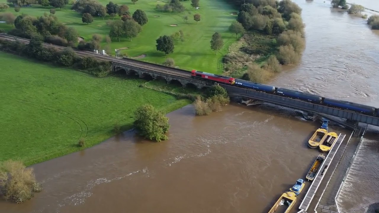 River Trent Flood - Aerial view at Sawley Cut. Storm Babet. October 23.