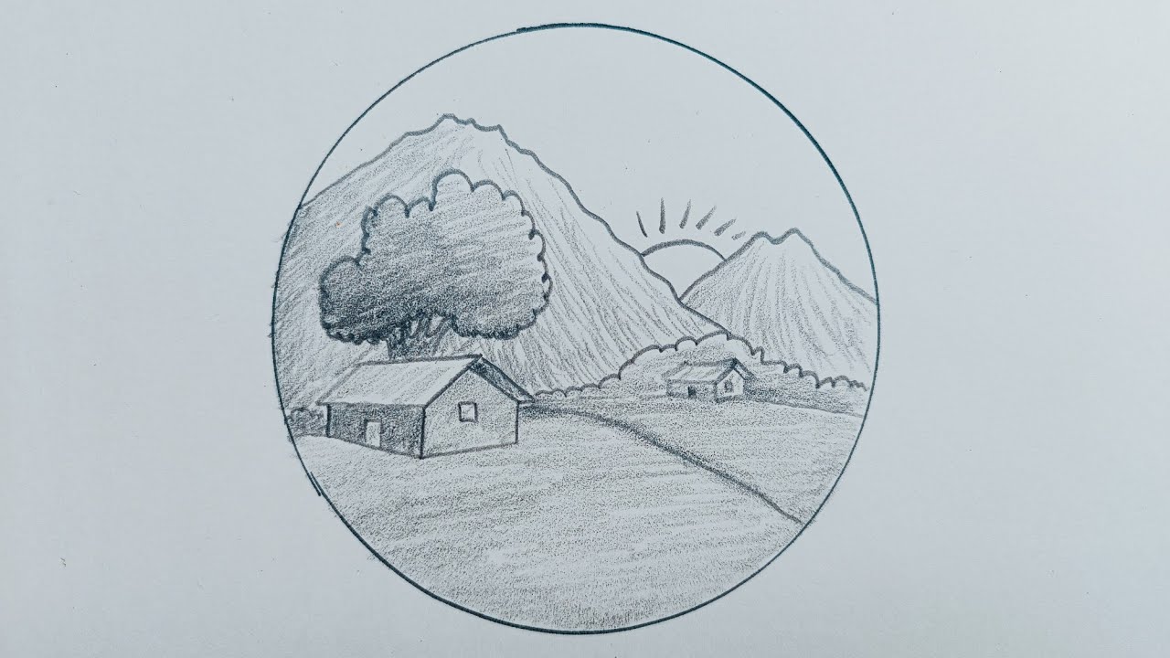 Beautiful Hill Side Scenery Drawing Step by Step