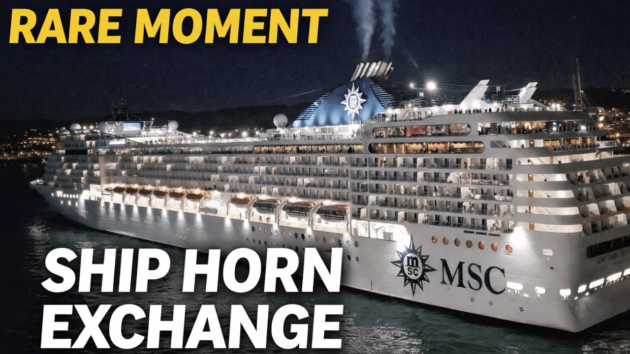Rare Moment: Cruise Ship Horn Exchange as MSC Magnifica Leaves Marseille
