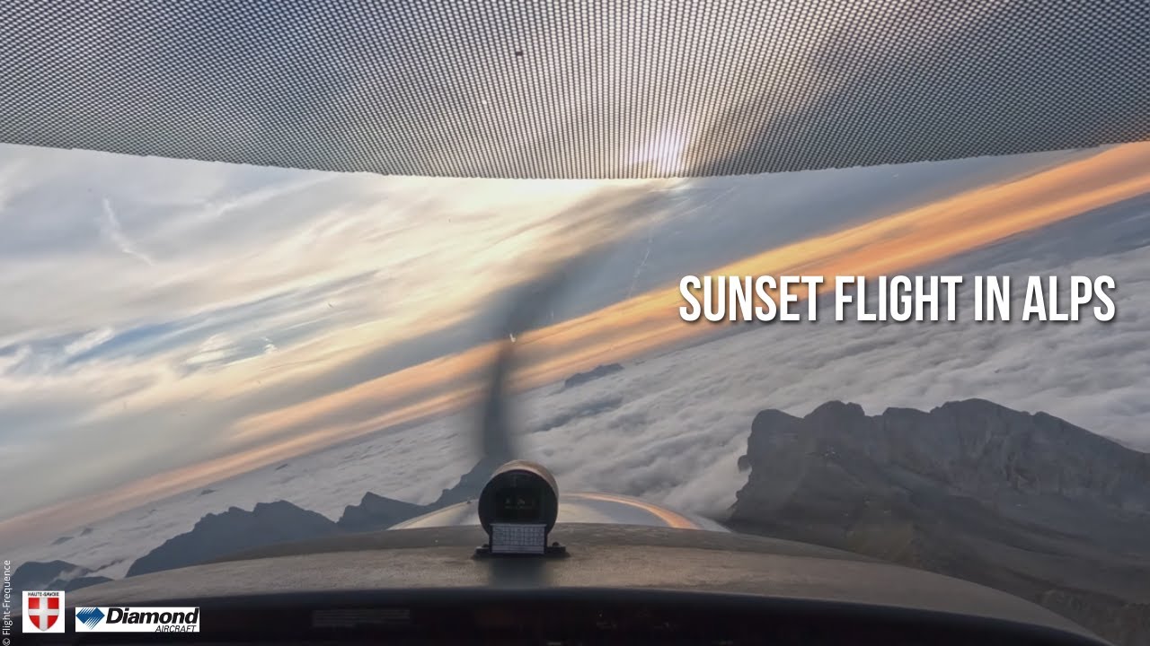 Aravis sunset and landing at Annecy airport LFLP - DA40