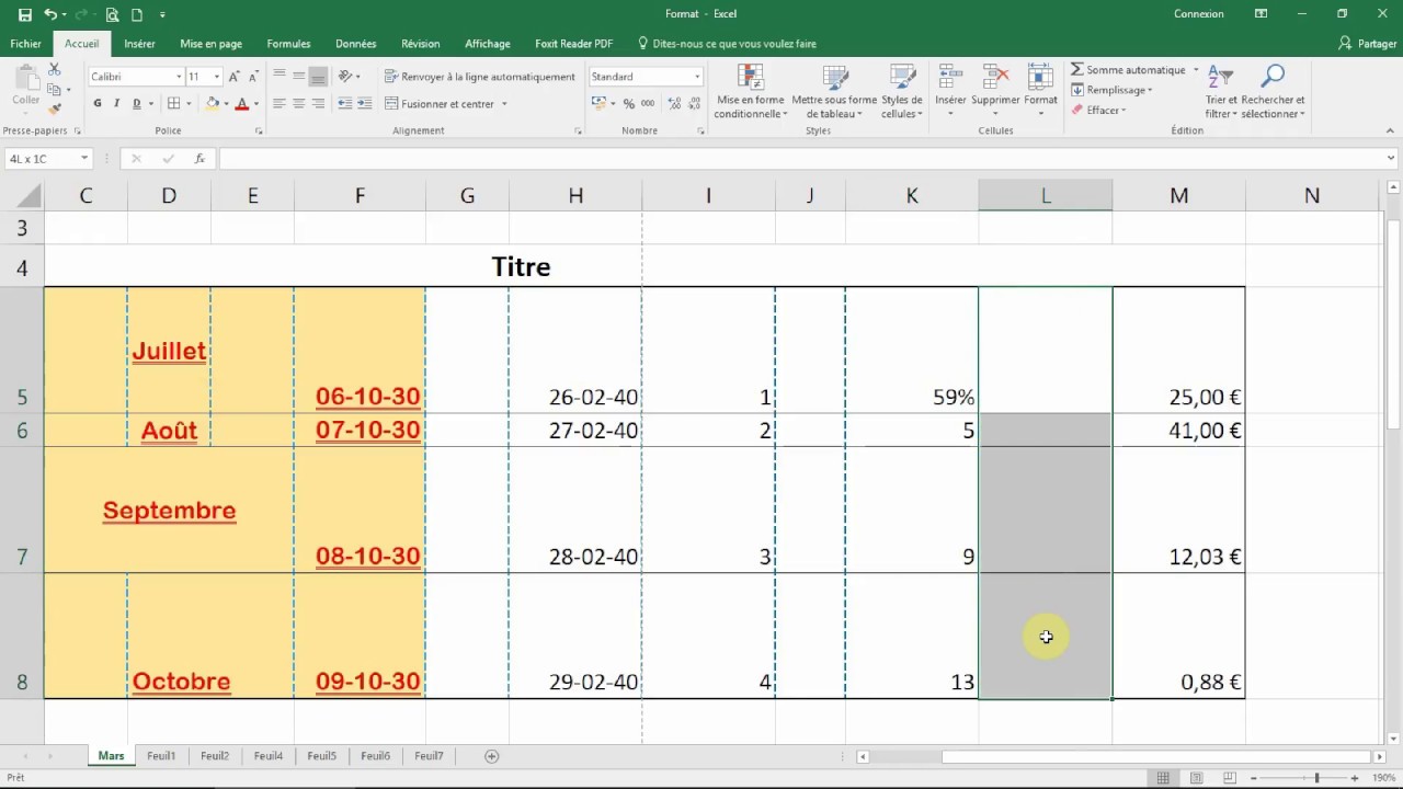 Formats de cellules, bordures et trames, alignement (Cours EXCEL)