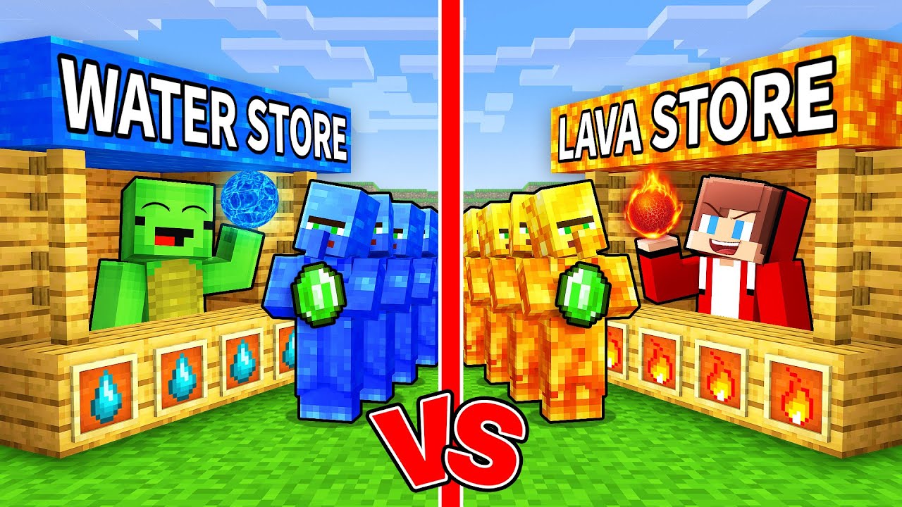 JJ and Mikey: WATER vs LAVA Store in Minecraft - Maizen