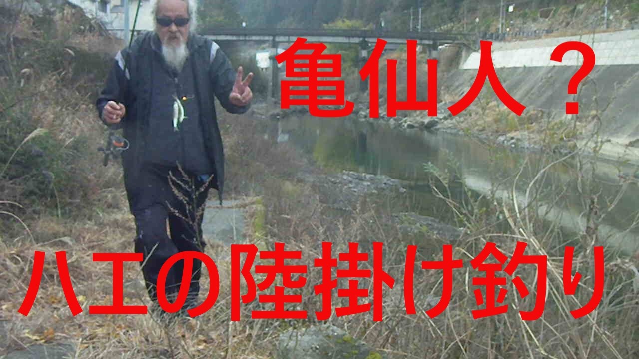 亀仙人？寒バエの陸掛け釣り！　夏の鮎　冬は寒バエの陸掛け釣り