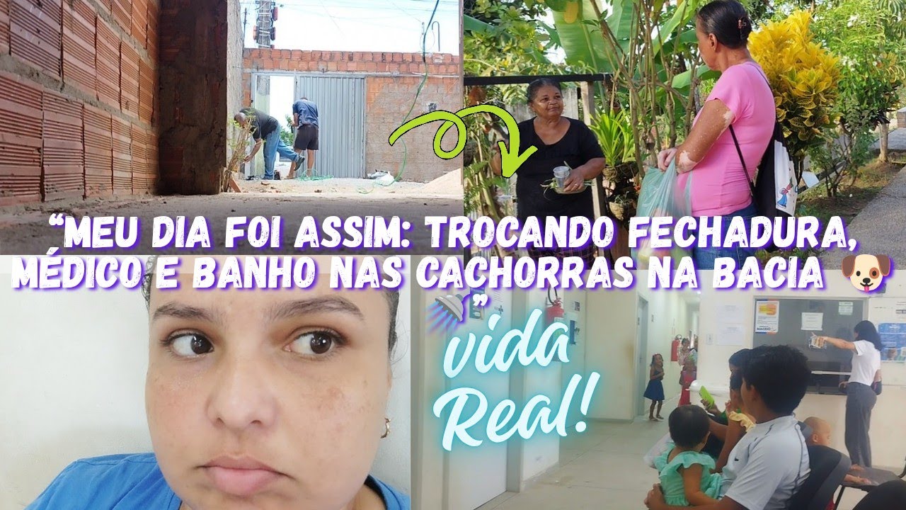 “Meu dia foi assim: trocando fechadura, médico e banho nas cachorras na bacia 🐶🚿”