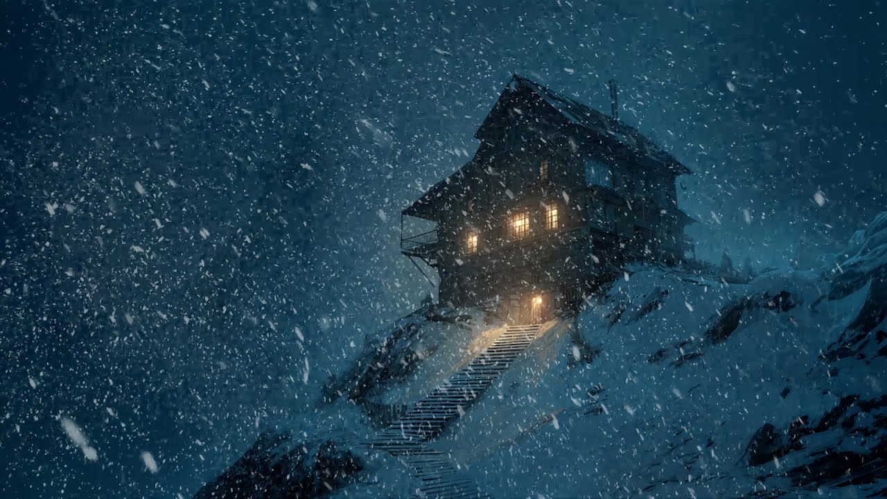 Cozy Mountain Lodge Trapped in a Relentless Winter Storm 🌬 Snow Sounds & Howling Wind