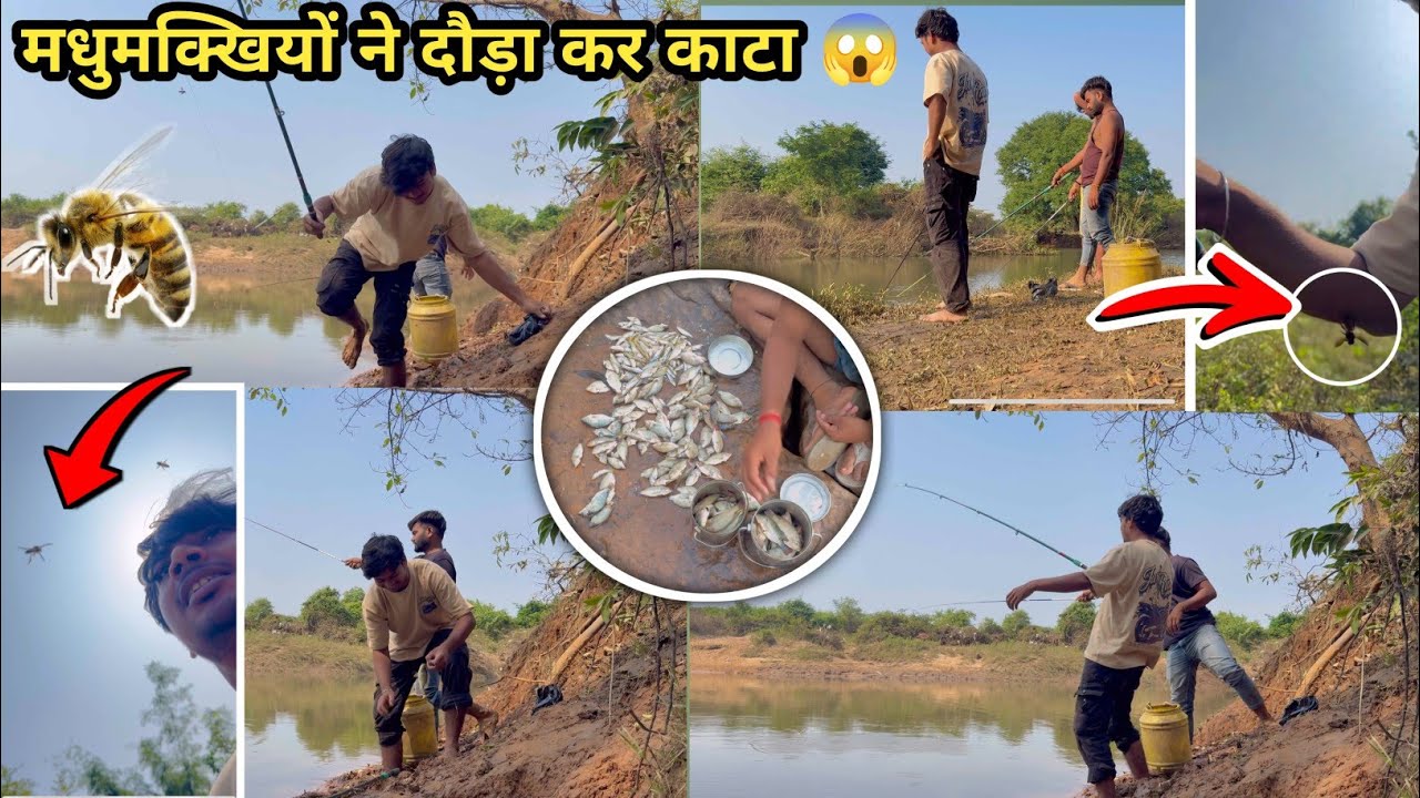Fishing ke dauran Madhumakhi ne maara 😱 | Phir bhi pakdi badi Telapia Machhli 🎣 , Bee sting 😭 