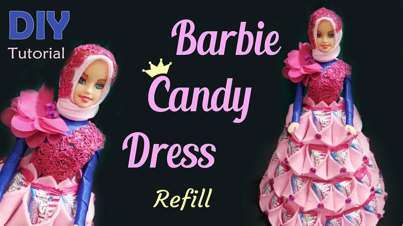 IDE KREATIF DIY - BARBIE GAUN PERMEN LEBARAN | Tutorial Barbie Candy Refill | Tempat permen