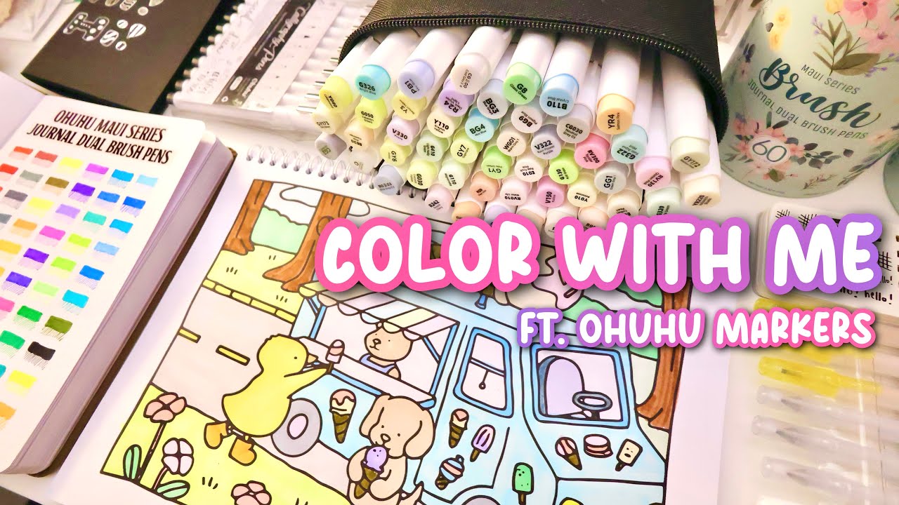 COLOR WITH ME 🍨 using my Ohuhu markers! • unboxing, swatching & coloring