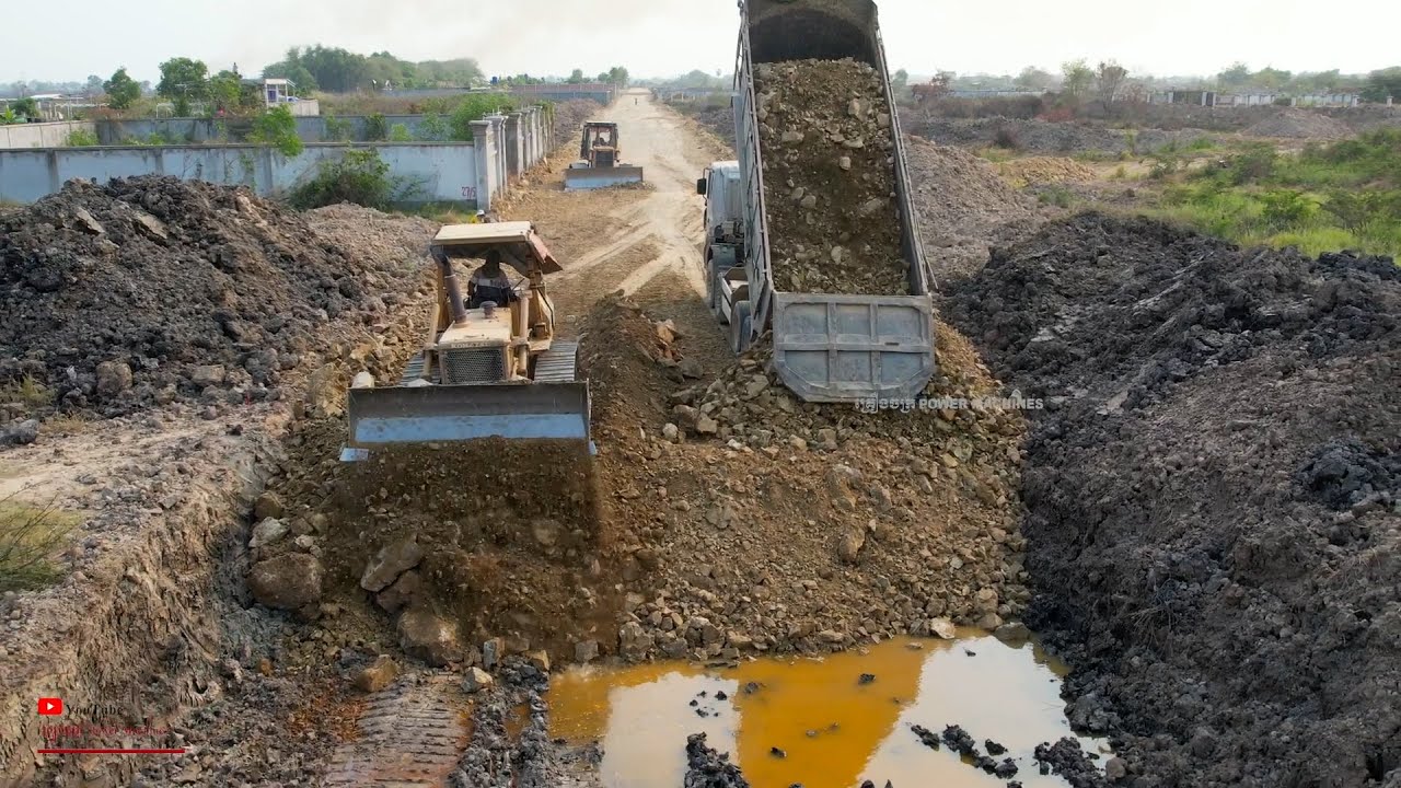 Smartest Expert Dozer Komatsu Design Made Foundation New Road Construction By PushRock Drop In Water