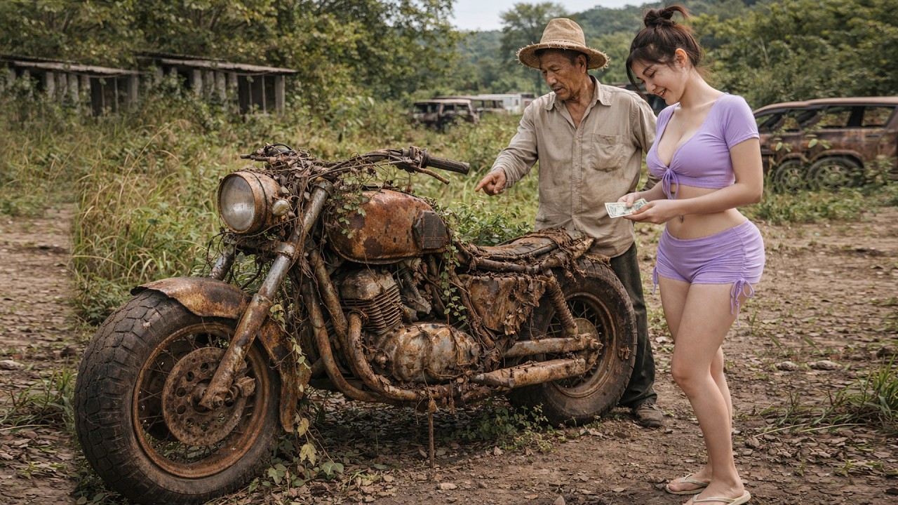 A scrapped Minsk motorcycle, worth $35, was restored to 100% perfection by a talented young woman.