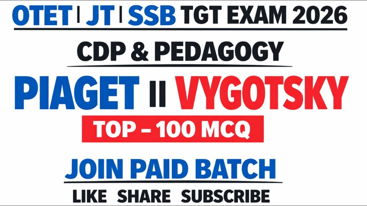 PIAGET AND VYGOTSKY TOP 100 MCQ OTET JT SSB TGT EXAM 2026