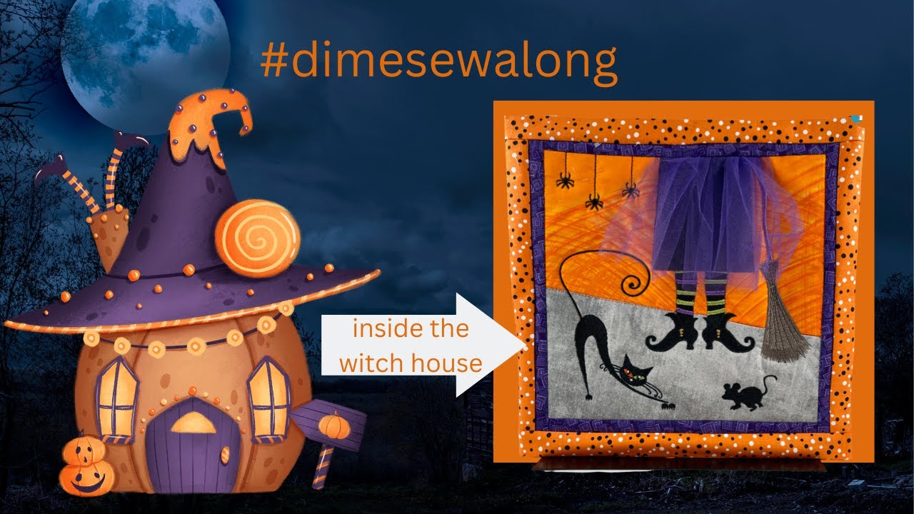 OML Embroidery Live! #dimesewalong #onthehouse Black Cat and Witch block