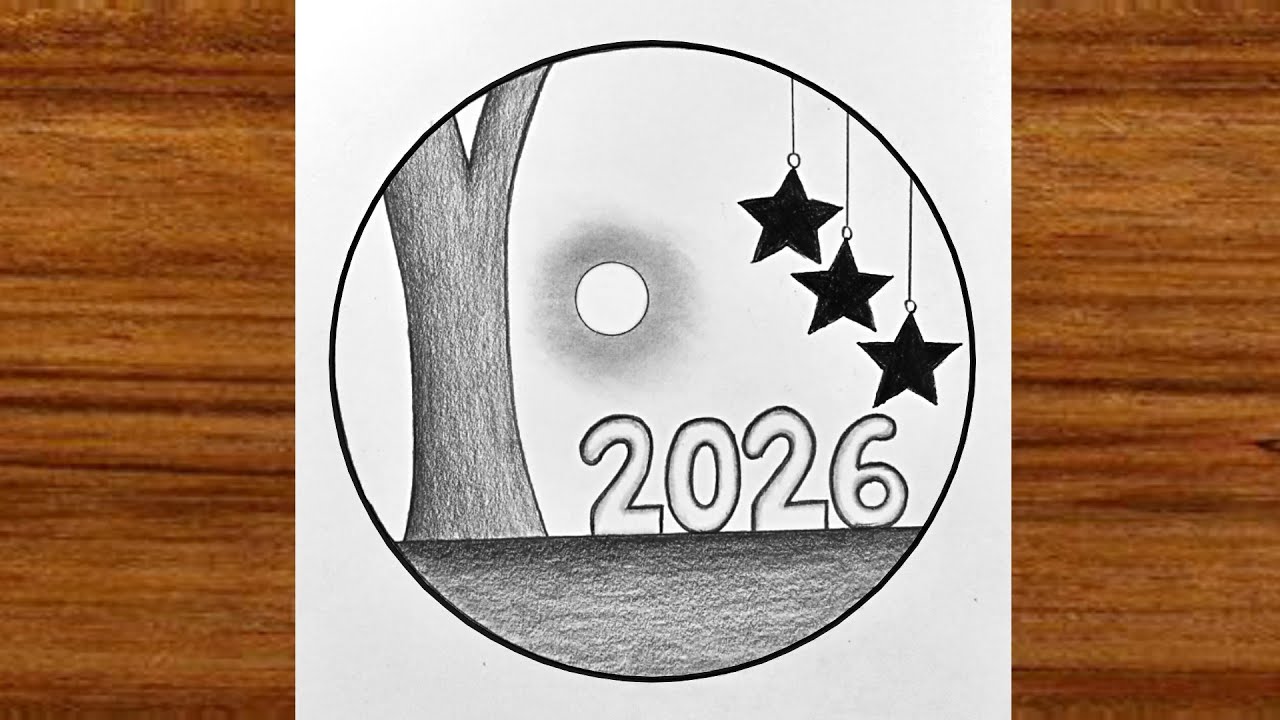 Happy new year 2026 drawing | Easy drawing | New year 2026 drawing | Pencil drawing step by step