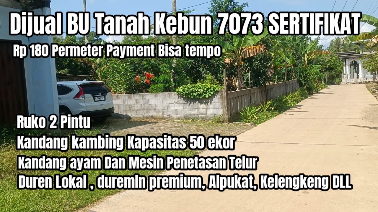 Dijual Cepat BU , Tanah Kebun Produktif Luas 7073 Sertifikat,Bonus Ruko,Kandang Ayam,Kandang Kambing