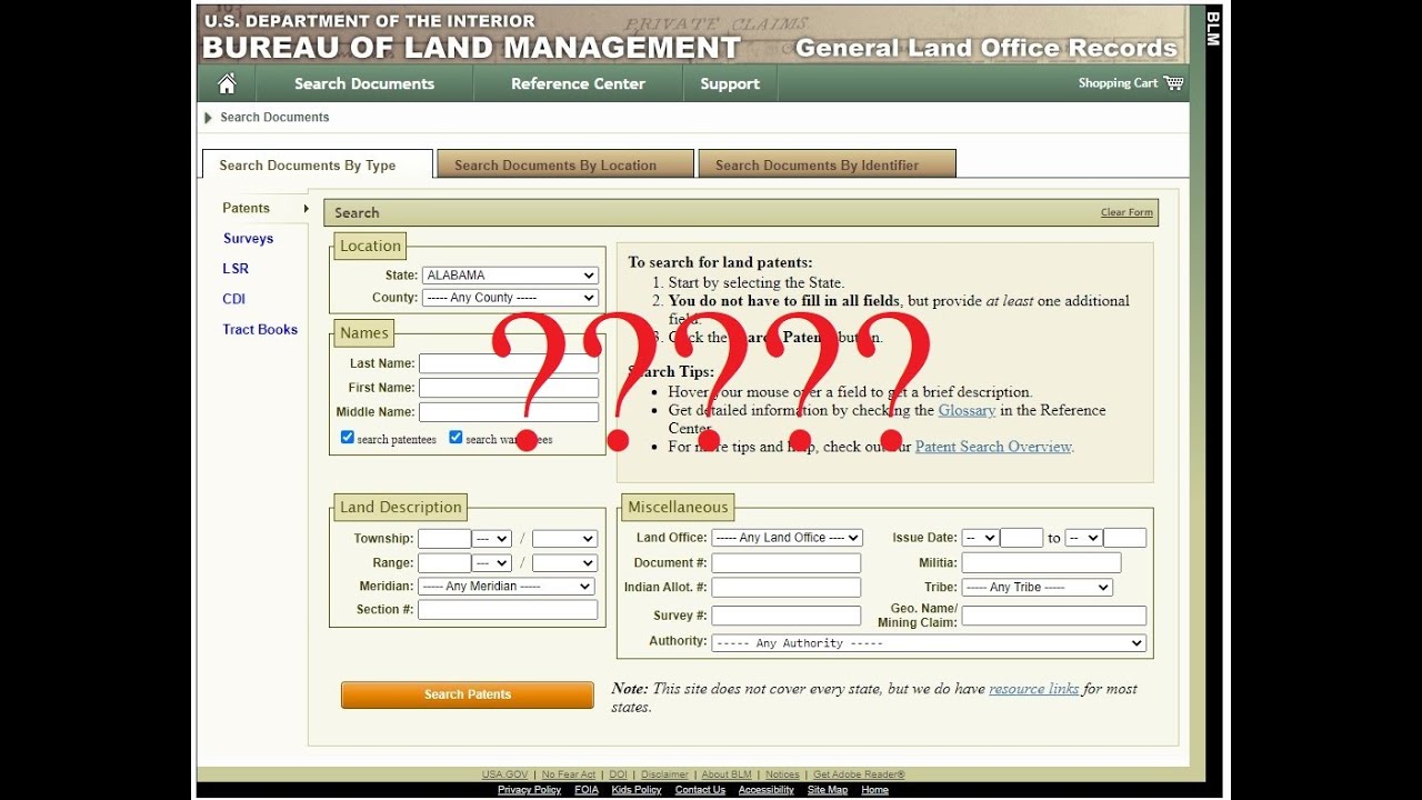 Using the Bureau of Land Management GLO Mapping Website