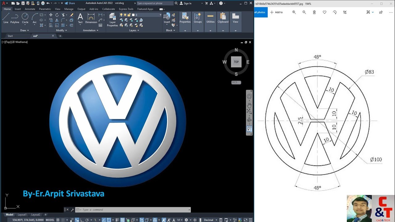 Volkswagen Logo in AutoCAD ll AutoCAD Practice Drawing ll Cad&tech.