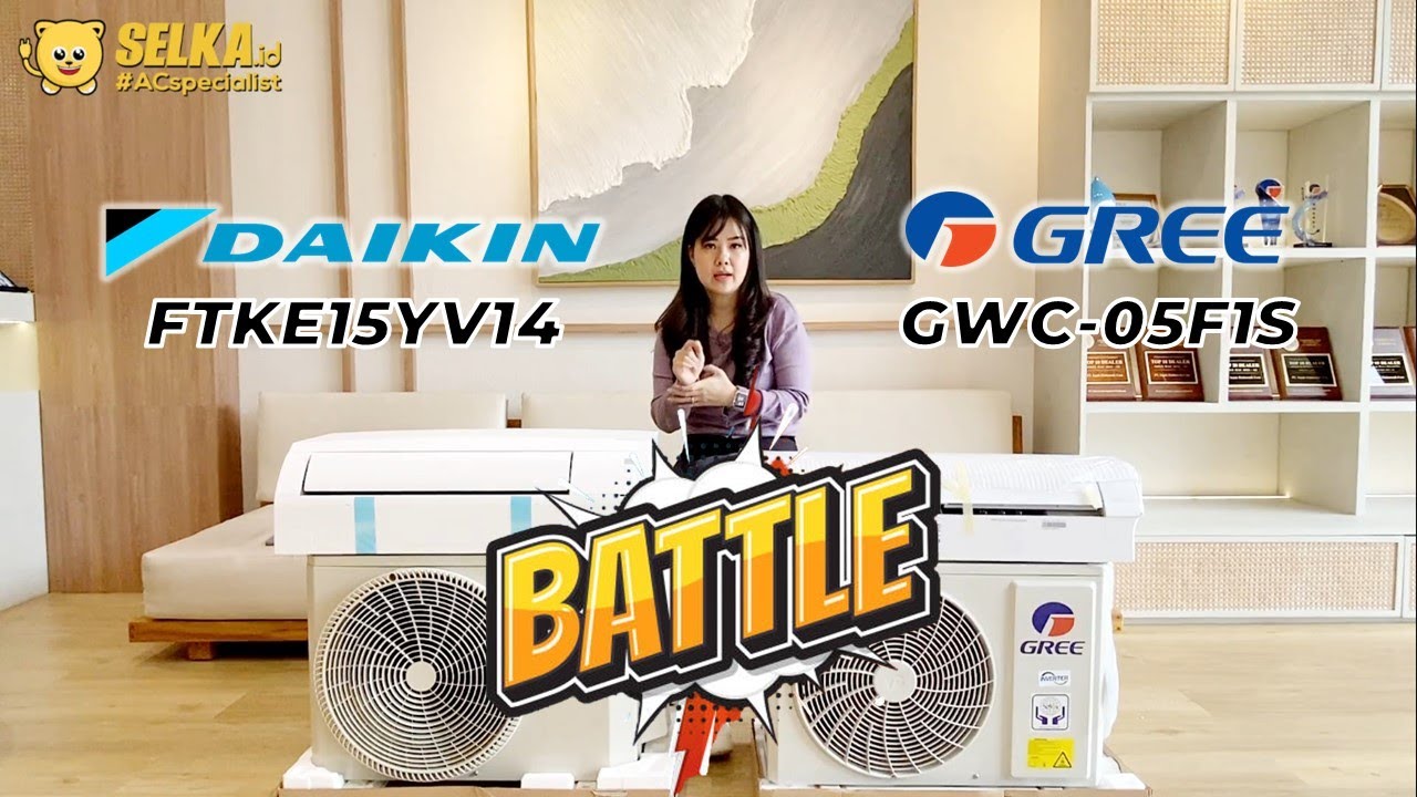 BATTLE AC - GREE GWC-05F1S DAN DAIKIN FTKE15YV14 AC SPLIT 1/2 PK INVERTER