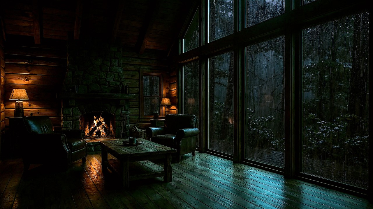 🌧️ Cozy Cabin Rain Sounds — Fireplace & Window Rain Ambience for Deep Sleep | Relaxing ASMR |No Ads