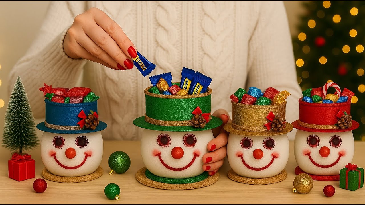 🎄Plastic Christmas Gift from Plastic Bottle/ ☃️Easy Snowman Candy Bowl DIY