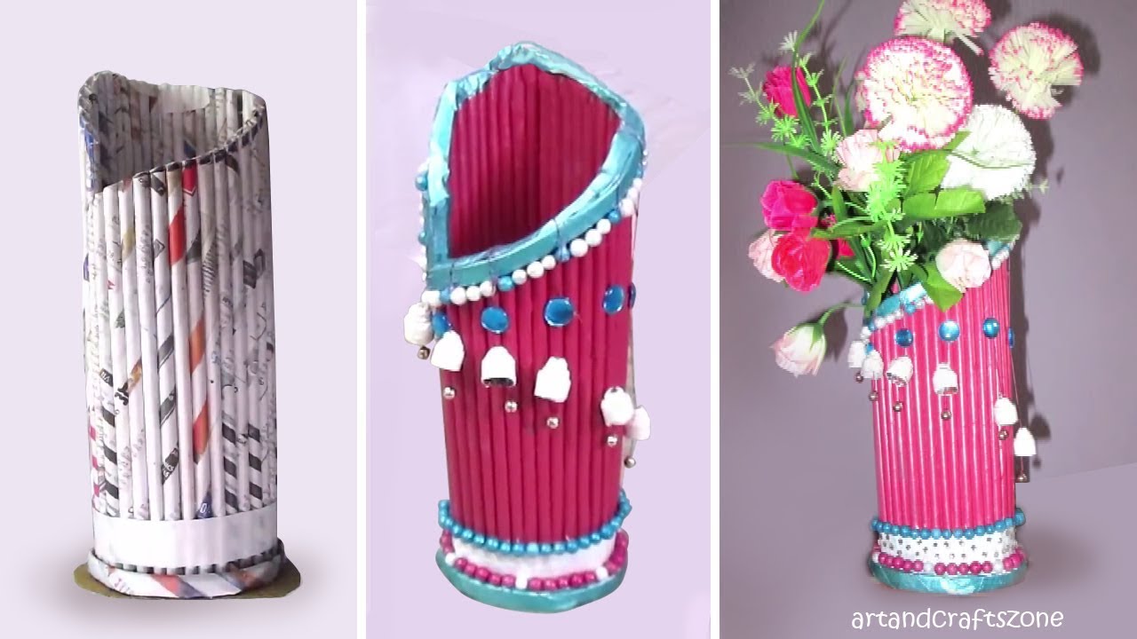 Newspaper Flower Vase making ||best out of waste with newspaper||Newspaper Craft Ideas