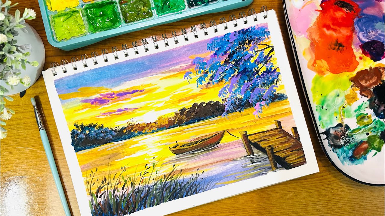 Cỏ Art / Gouache painting / Landscape painting / vẽ tranh phong cảnh bằng màu Gouache