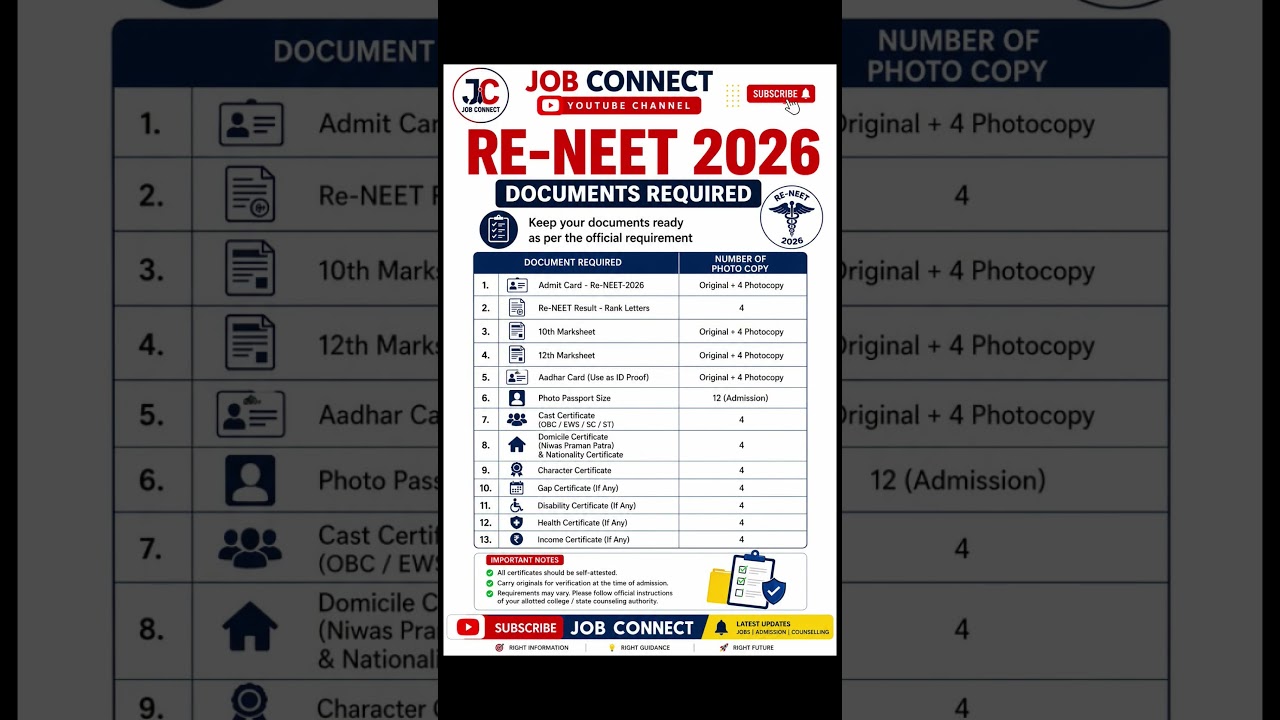 RE-NEET UG 2026 Documents Required 📄 | Counselling Documents List | MBBS Admission 2026 |
