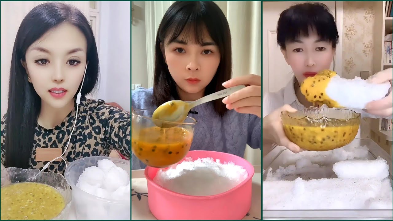 ASMR ice eating with passion fruit EP236