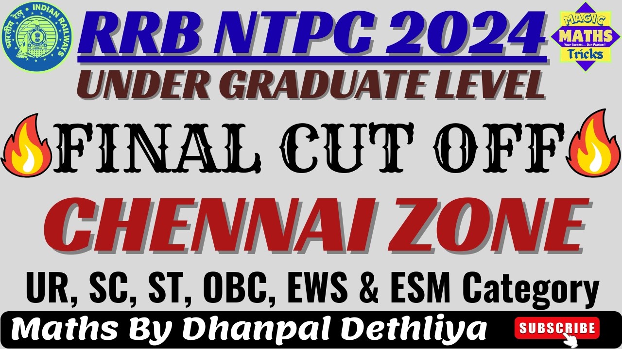 RRB NTPC 2024 Under Graduate Level Final Cut Off🔥| Chennai Zone | Cut Off After Typing Test💯
