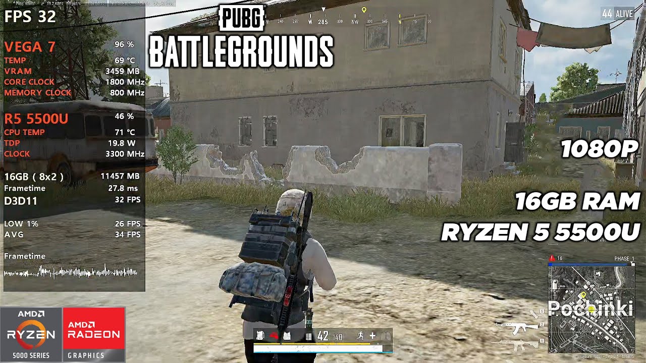 PUBG - RYZEN 5 5500U - 16GB RAM - VEGA 7 - 1080P - BENCHMARK