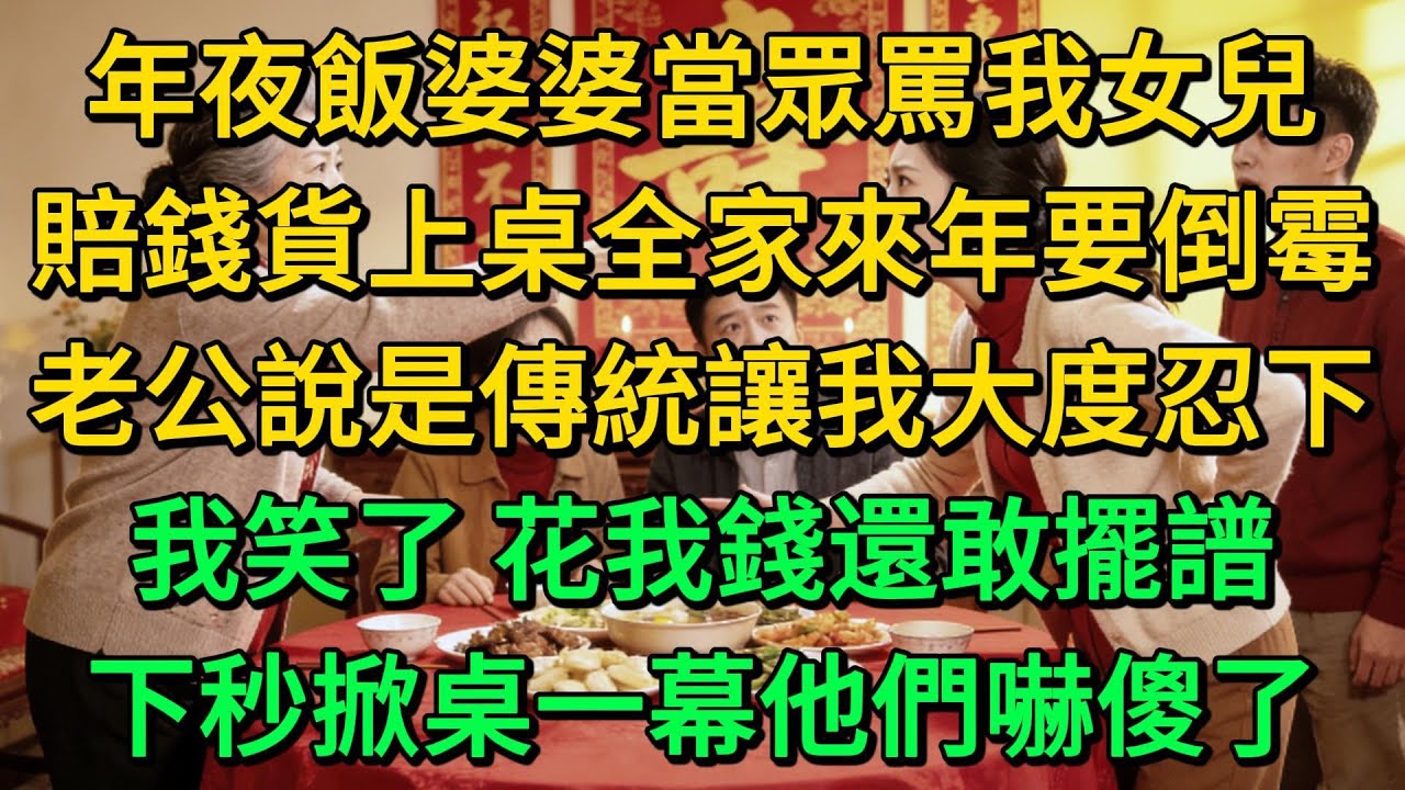 年夜飯婆婆當眾罵我女兒，賠錢貨上桌全家來年要倒霉，老公說是傳統讓我大度忍下，我笑了 花我錢還敢擺譜，下秒掀桌一幕他們嚇傻了 | 柳梦微语