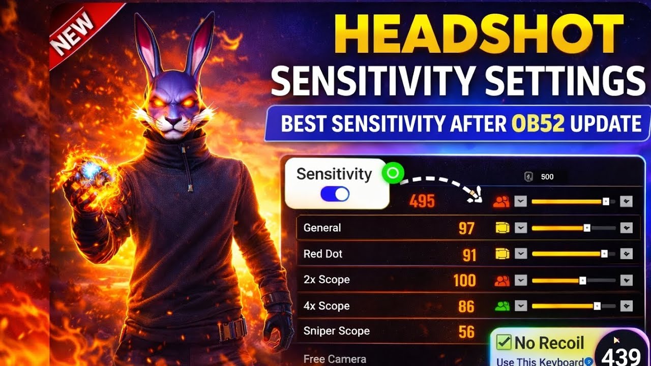 Free Fire Headshot Sensitivity Settings 🔥 No Miss After OB52 |