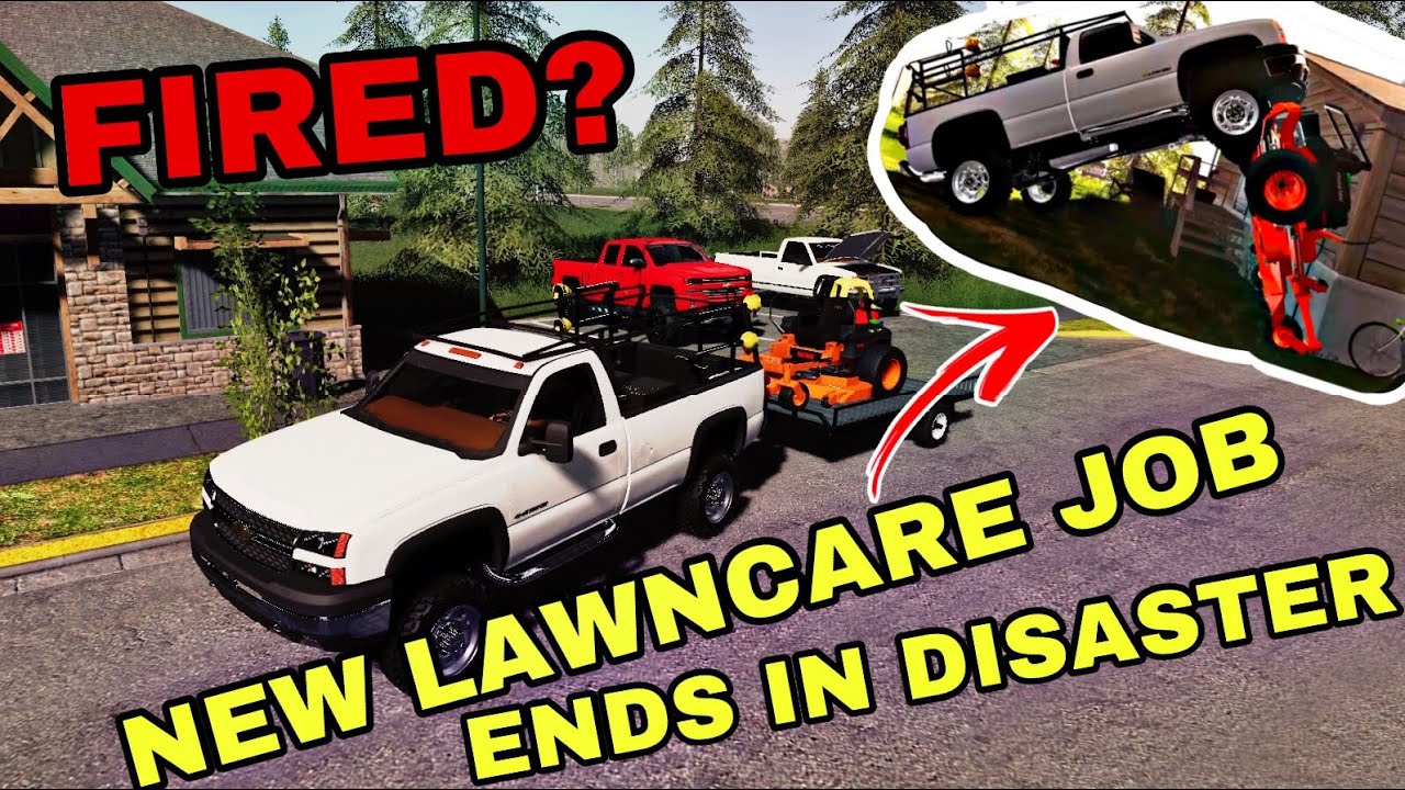 Farming Simulator 19 I got a JOB mowing lawns.. *DISASTER* on the first day.. NEW HOME