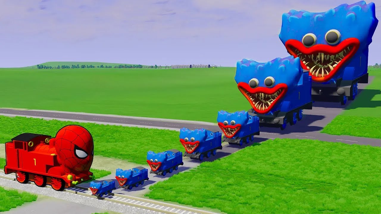 Big & Small Huggy Wuggy VS Spider Man the Tank Engine Train - BeamNG.drive