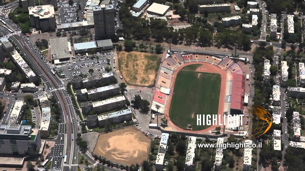 AN 033E Israel aerial footage: aerial video of the City of Haifa and football stadium