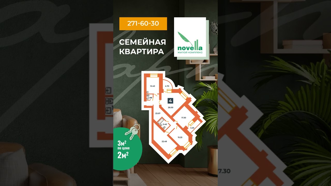 Семейная 4 комнатная в Novella