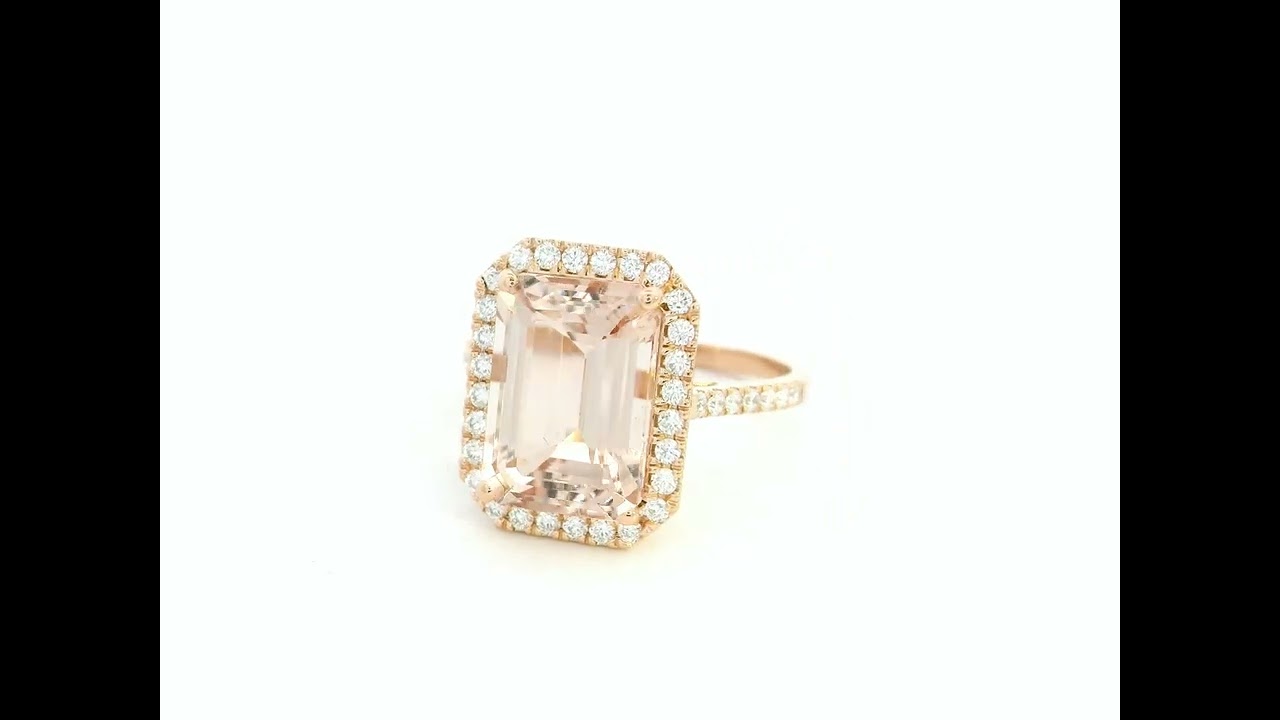 Morganite & Diamond Halo Ring in 18K Rose Gold