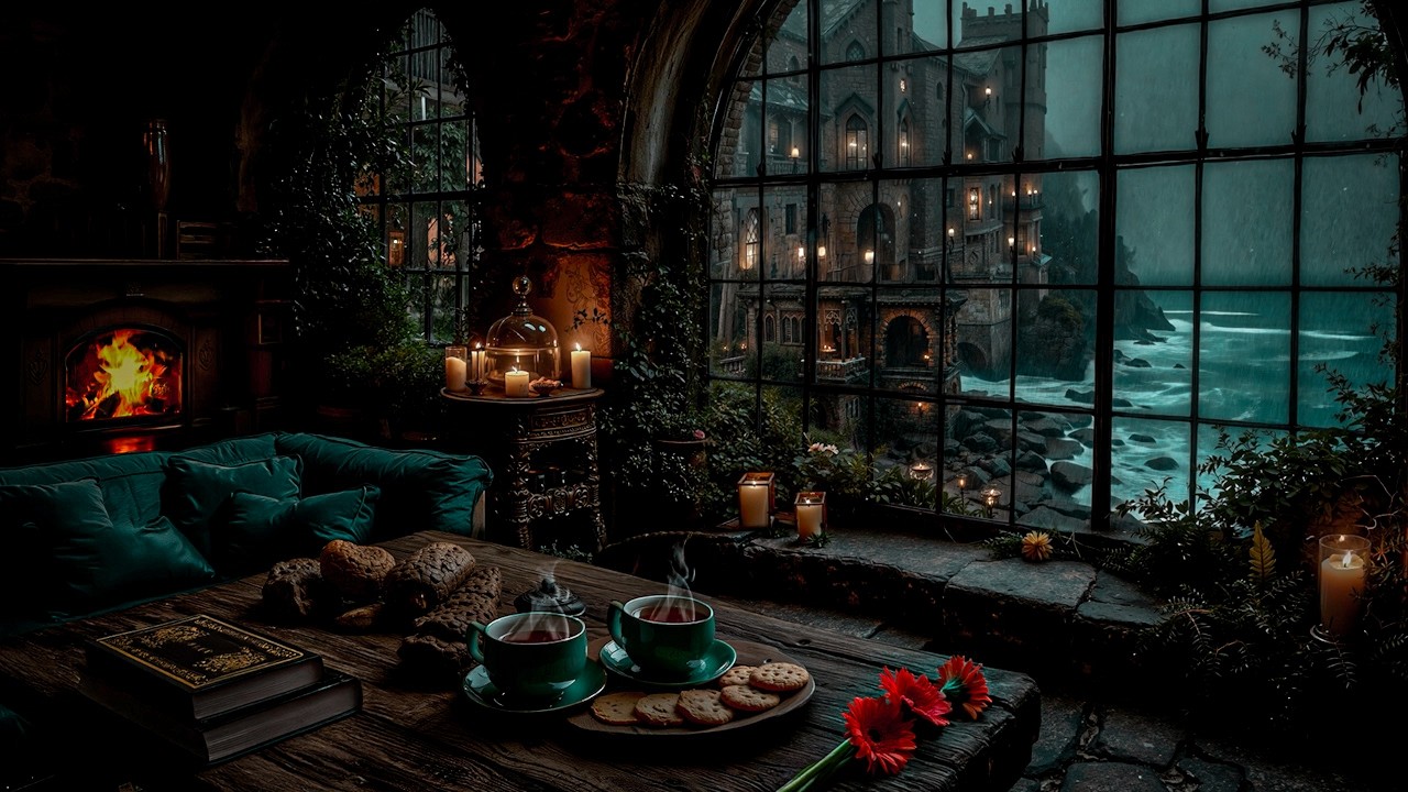 Dark Academia Seaside Retreat | Warm Candlelit Study Ambience | Dark Academia Music for Read & Write