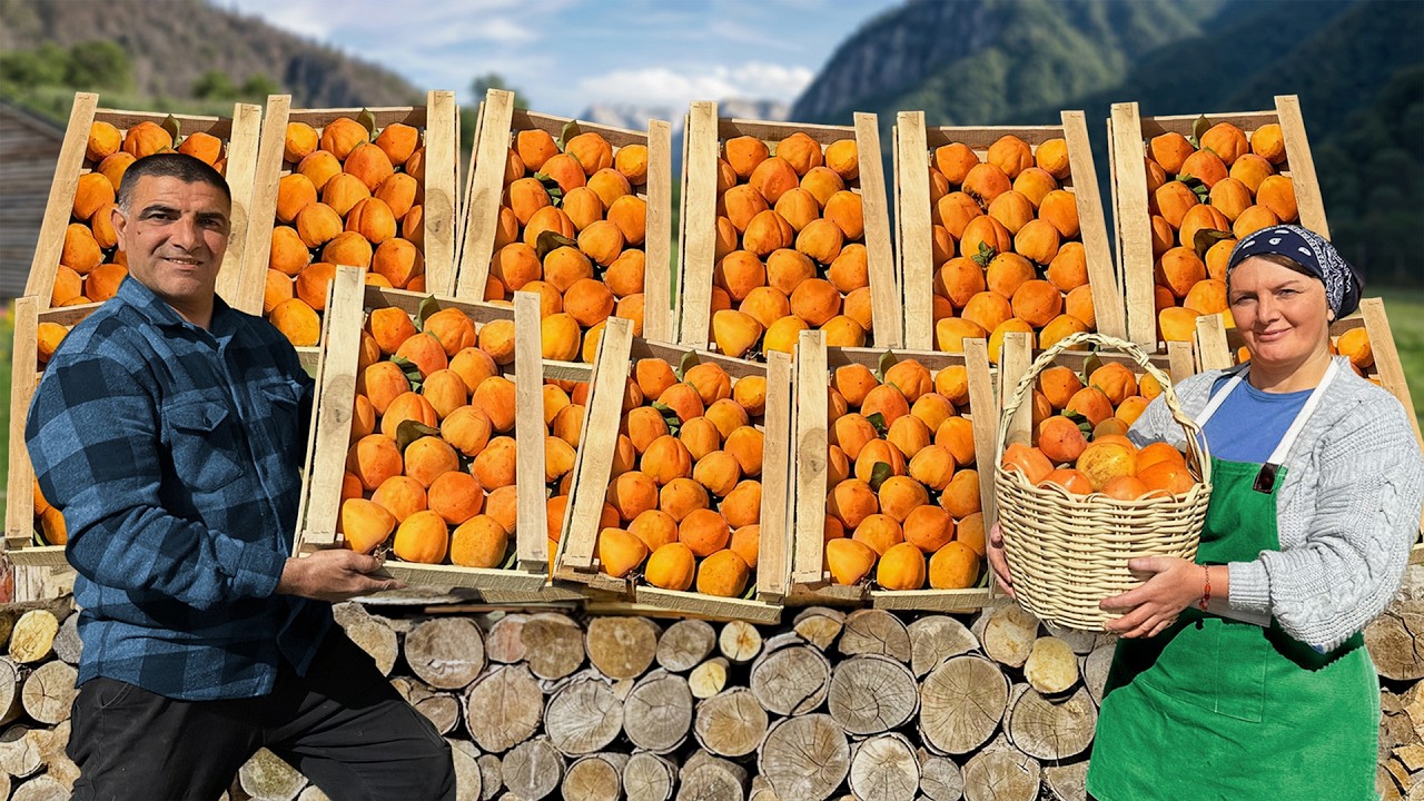 🍊🏞️ أفضل وصفة حلوى الكاكي العصيري في قرية جبلية مذهلة