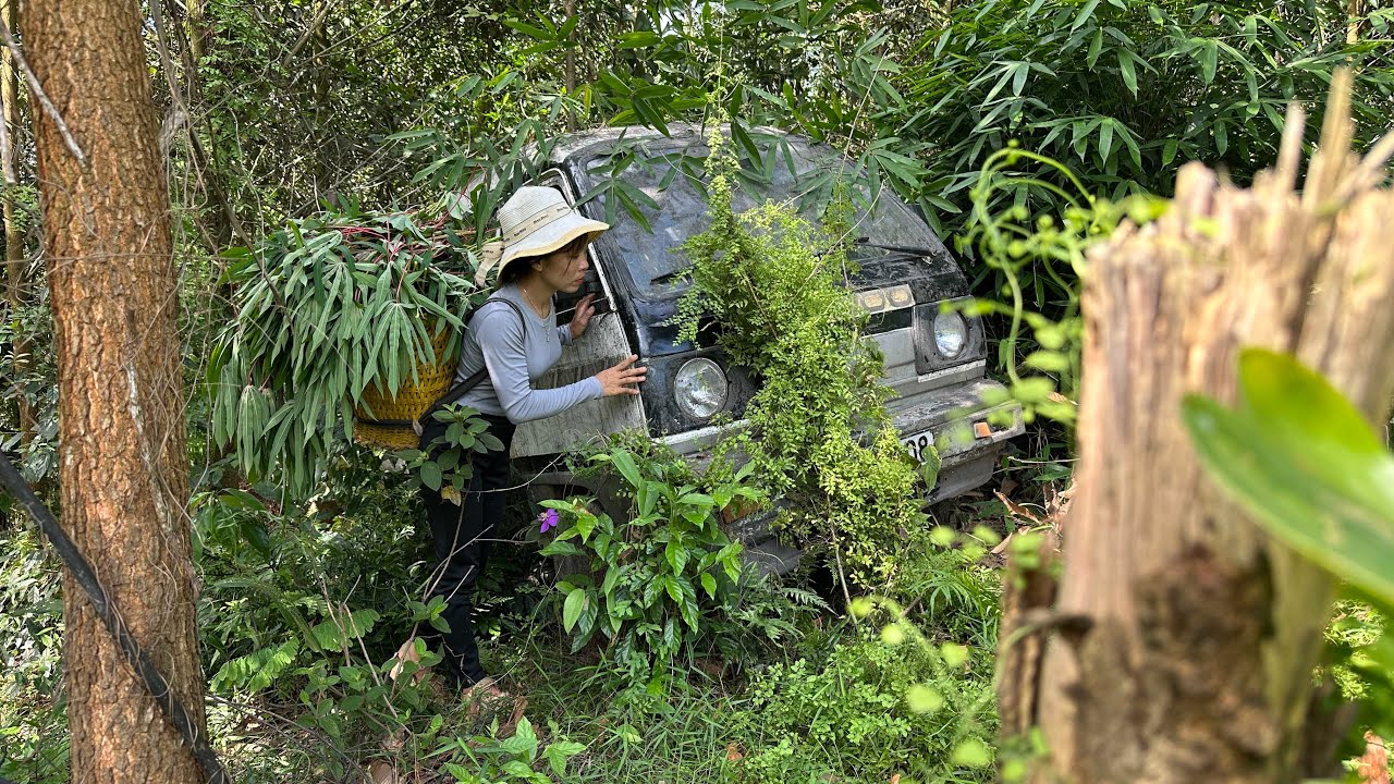 Girl restores old car abandoned in forest covered with moss and weeds - Miss Mechanic