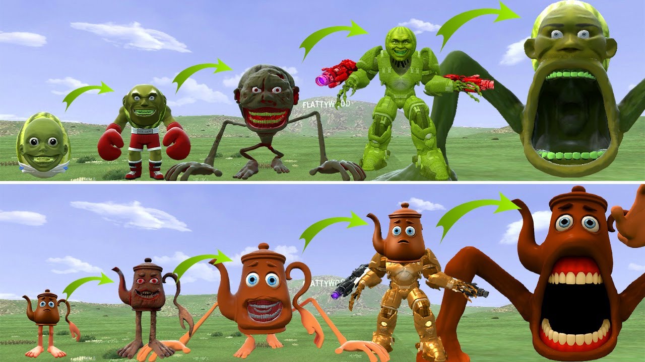 YES YES: ALL THE NEW EVOLUTIONARY FORMS OF THE MONSTER LINGANG MELON VS TATATA SAHUR IN GMOD!