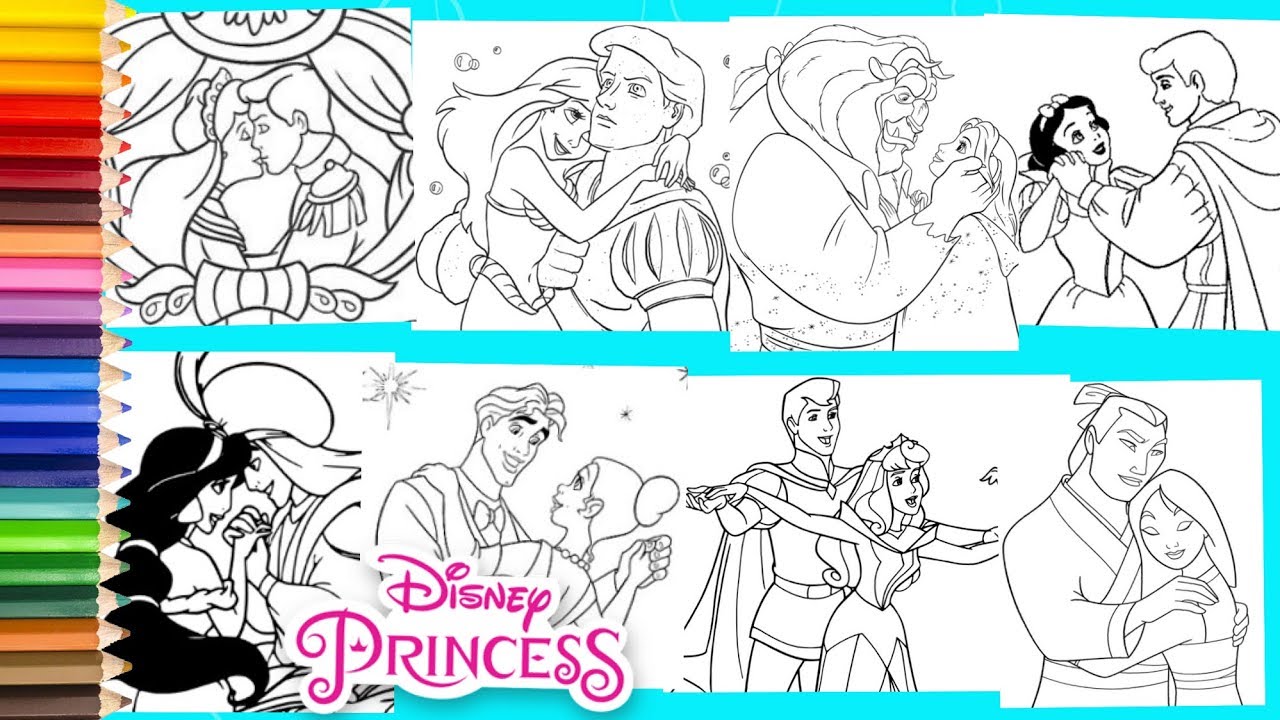 Coloring Disney Princesses and Princes Compilation - Coloring Pages for kids