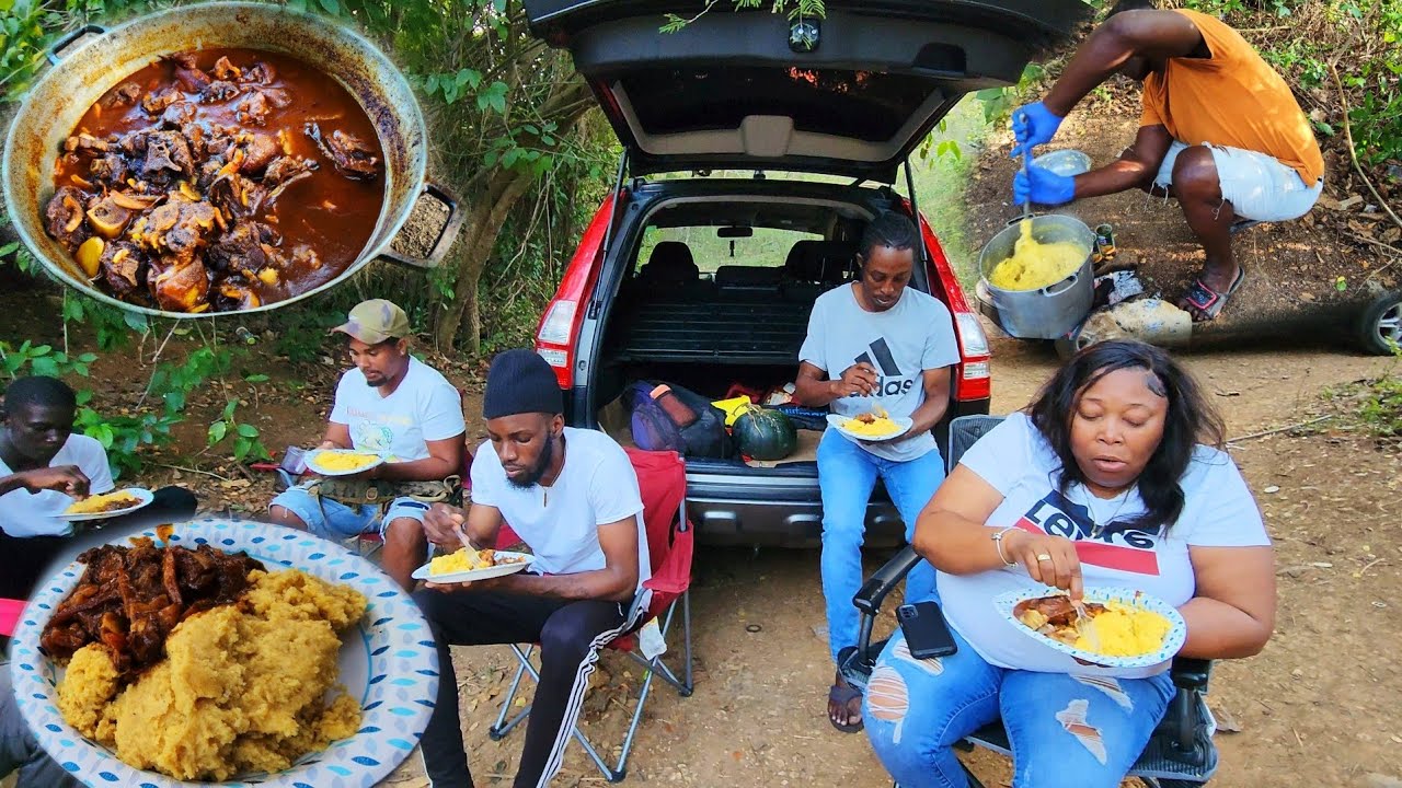 Creating The Most Delicious Jamaican Brown Stew Curry Oxtail And Cow Foot With Coconut Turn Cornmeal