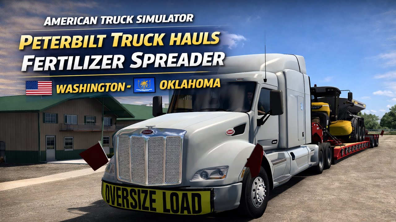 American Truck Simulator | Peterbilt Truck Hauls Fertilizer Spreader 🚛 Washington ➝ Oklahoma