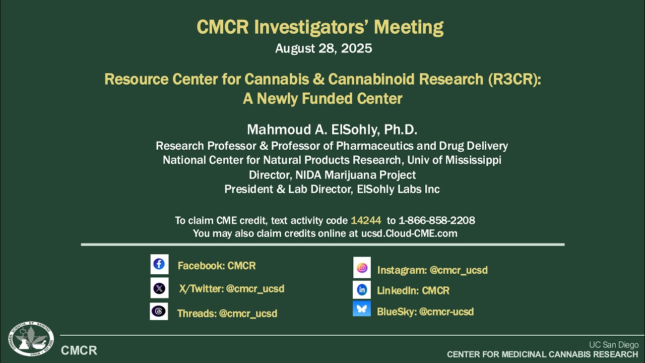 Resource Center for Cannabis & Cannabinoid Research(R3CR): A Newly Funded Center