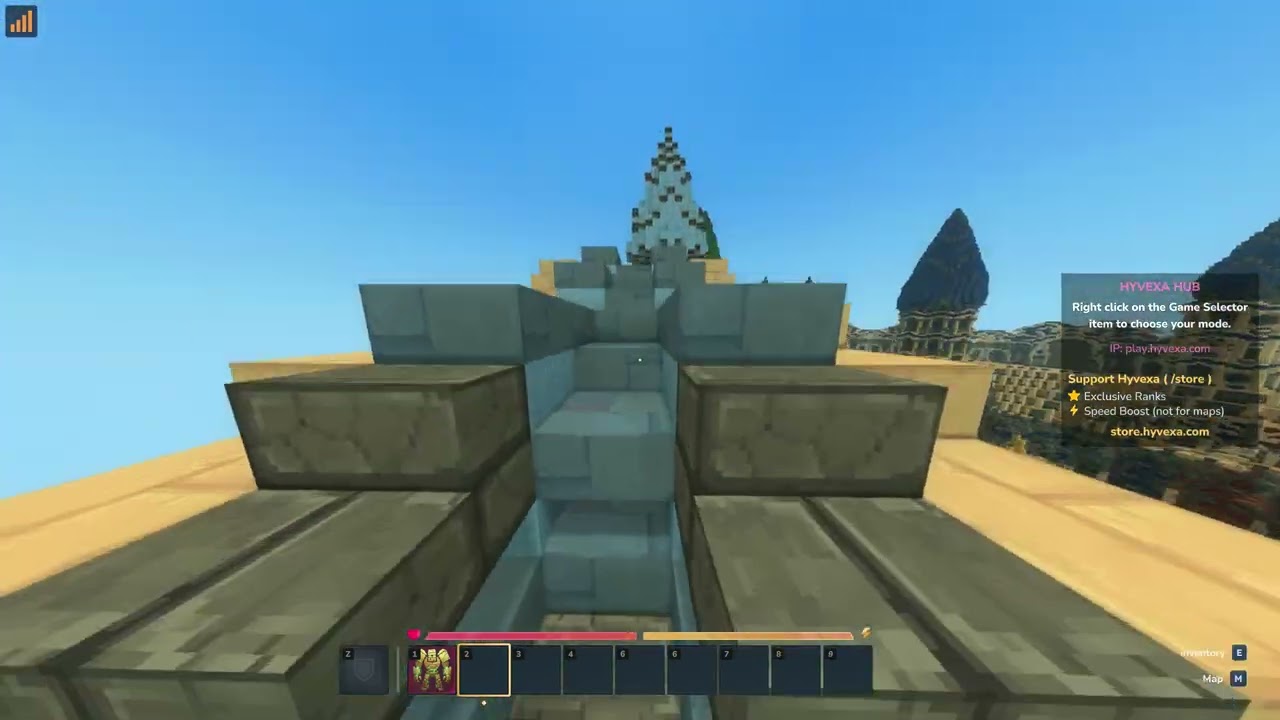 Climbing to the top of the Hyvexa spawn in Hytale