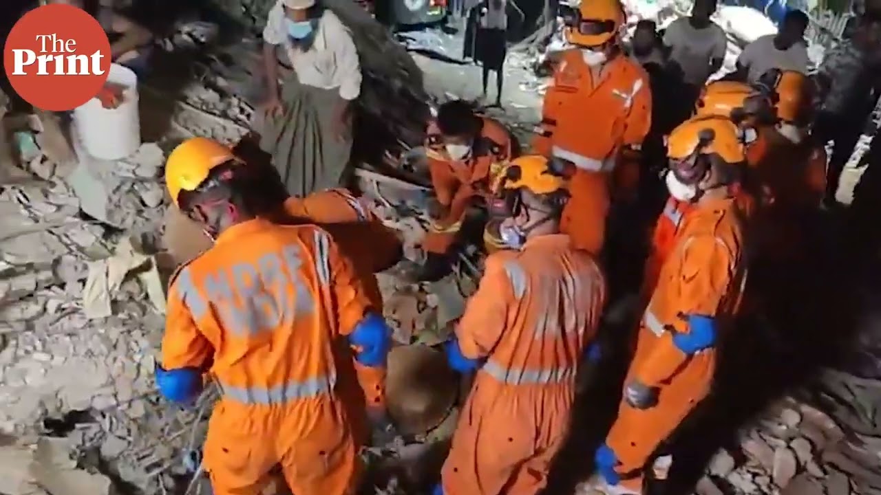 NDRF teams carrying out Search and Rescue (SAR) activities in Mandalay, Myanmar after the earthquake